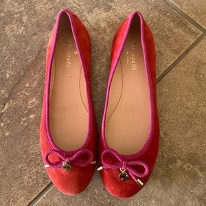 Kate Spade Red and Pink Ballet Flats sz 5.5 womens designer Suede EUC!